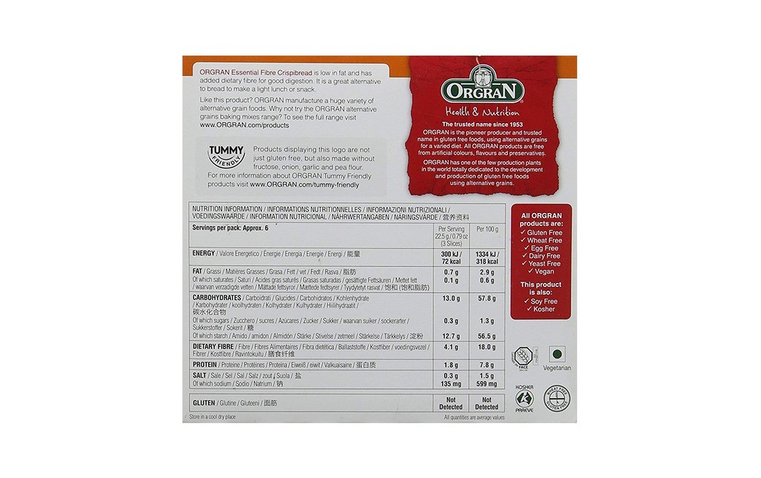 Orgran Gluten Free Essential Fibre Crispibread   Pack  125 grams